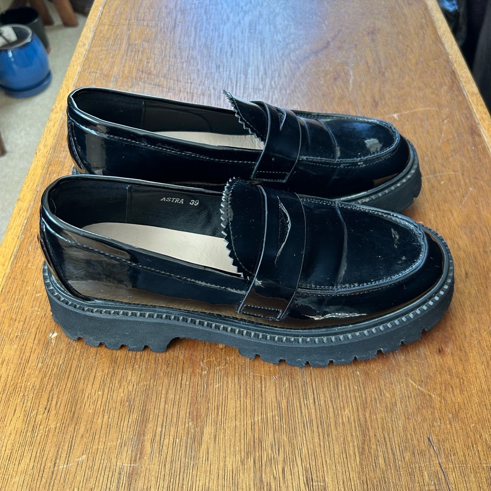 Astra Glossy Black Platform Penny  Loafers - Picture 3 of 9